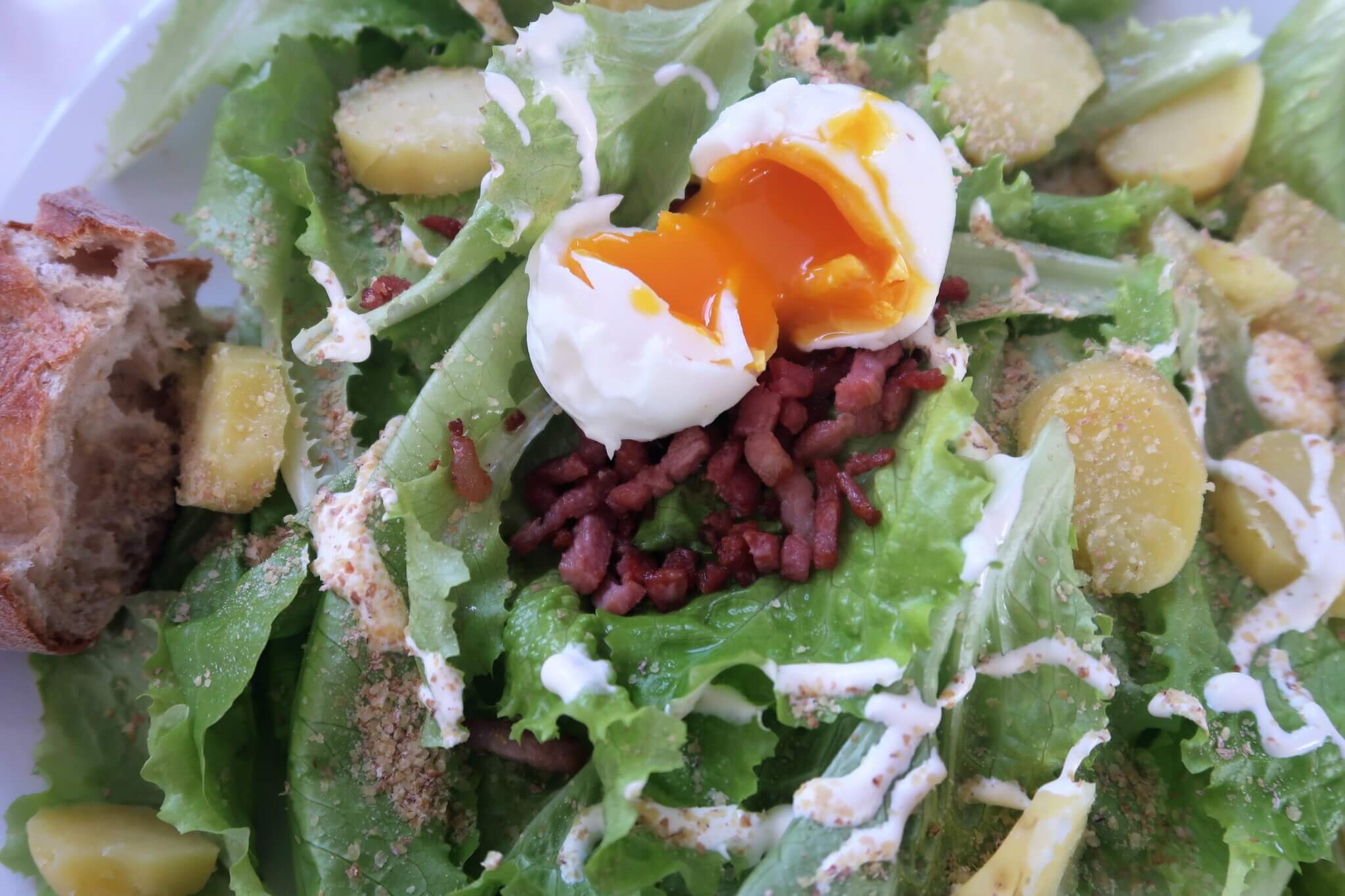 recette salade vosgienne lardon bacon germe blé oeuf mollet creme pomme de terre