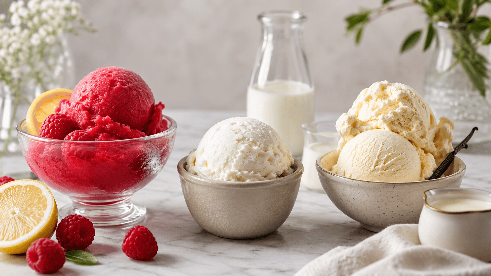 Sorbet, glace et crème glacée